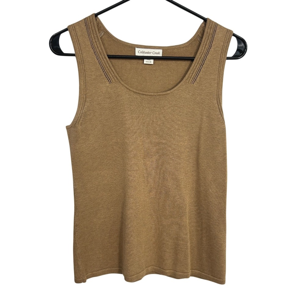 Silk Cotton Knit Tank Top Pointelle Trim‎ Small Brown Quiet Luxury Capsule